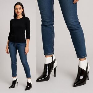 Maison Margiela Patent Leather Spectator Ankle Bootie Black and White,‎ Size 7.5